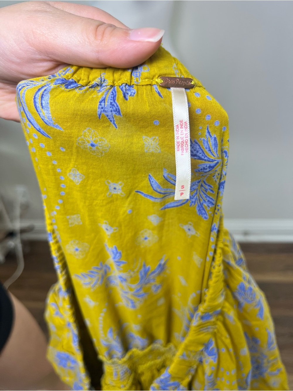 Free People Golden Hour Maxi Dress Yellow Blue Floral Boho Cotton Size S - Picture 7 of 9